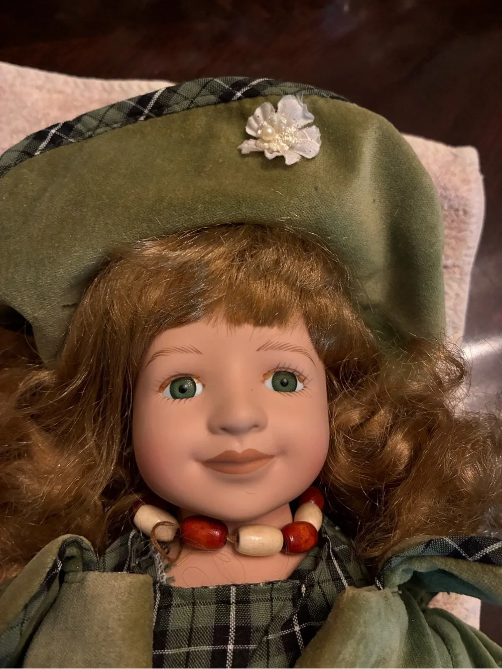 Green Portrait Doll with Green Eyes - Classic Cloth Dress